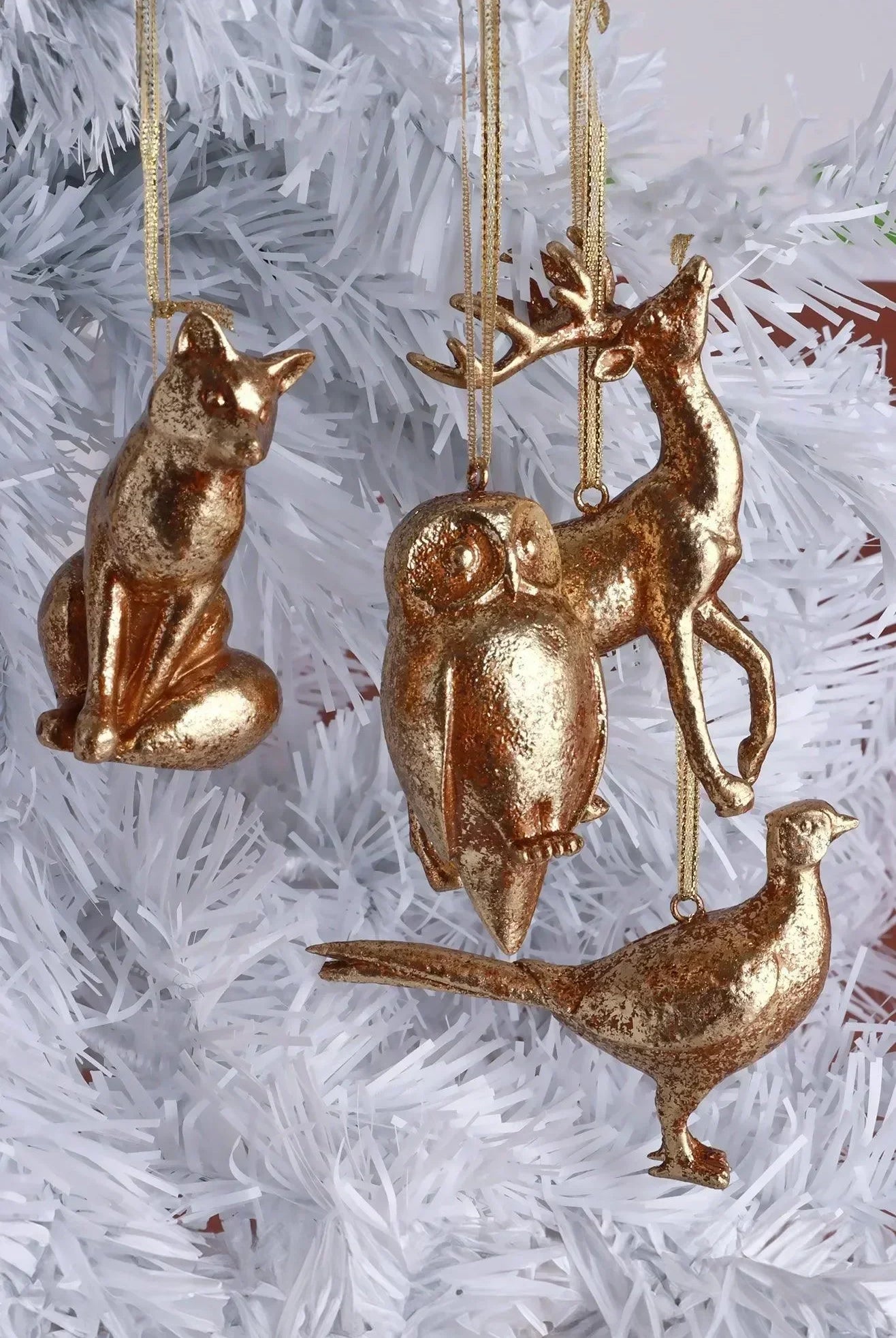 Antique Gold Forest Animal Hanging Ornaments Winter Creatures Christmas Decorations - G Decor