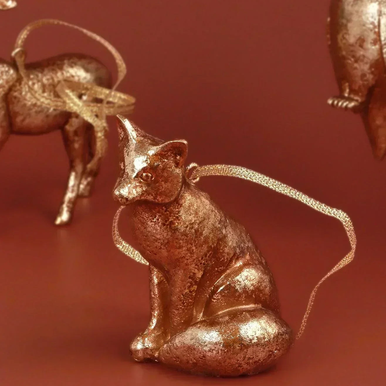 Antique Gold Forest Animal Hanging Ornaments Winter Creatures Christmas Decorations - G Decor