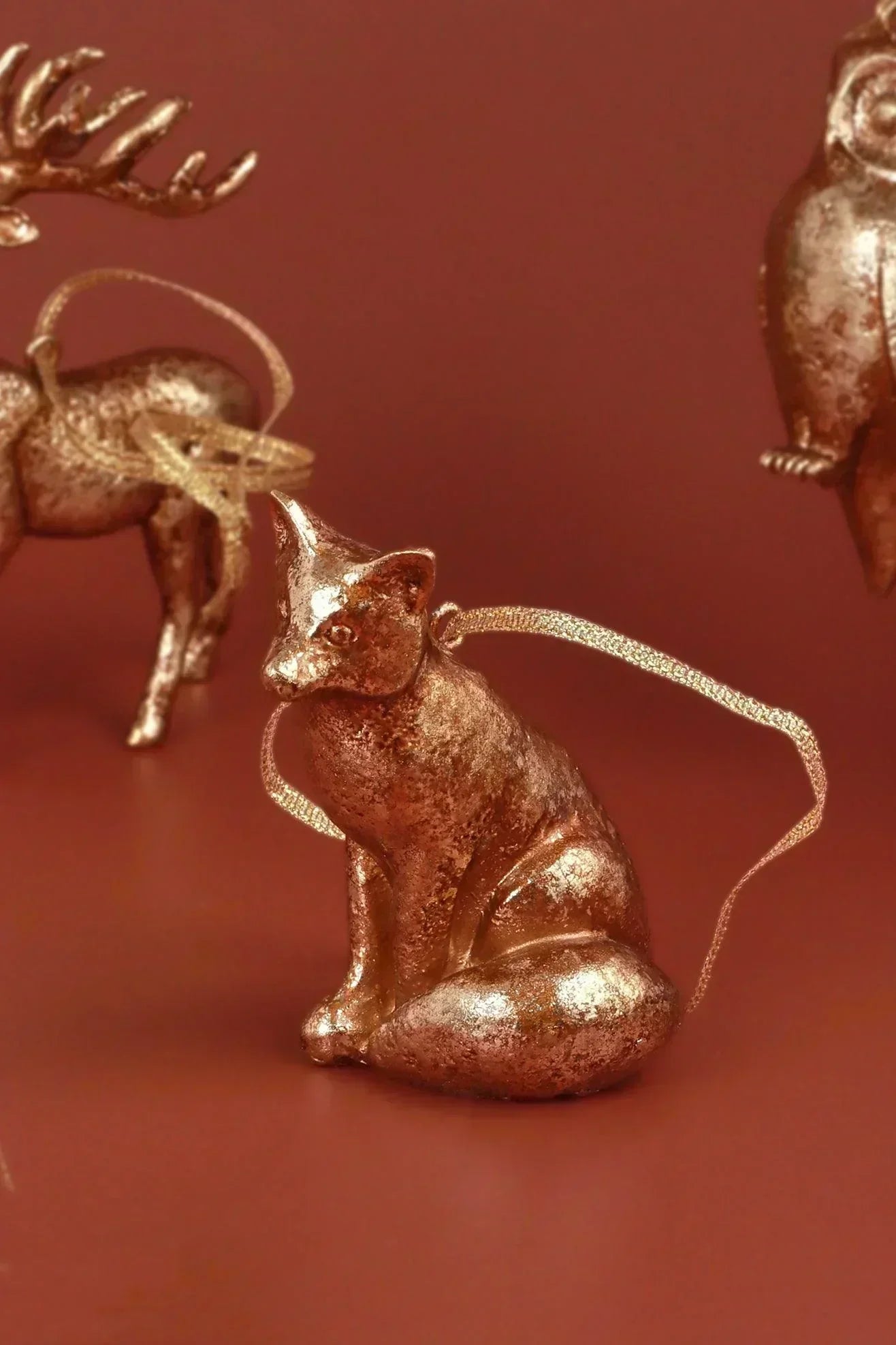 Antique Gold Forest Animal Christmas Tree Hanging Ornaments — alternate view, G Decor