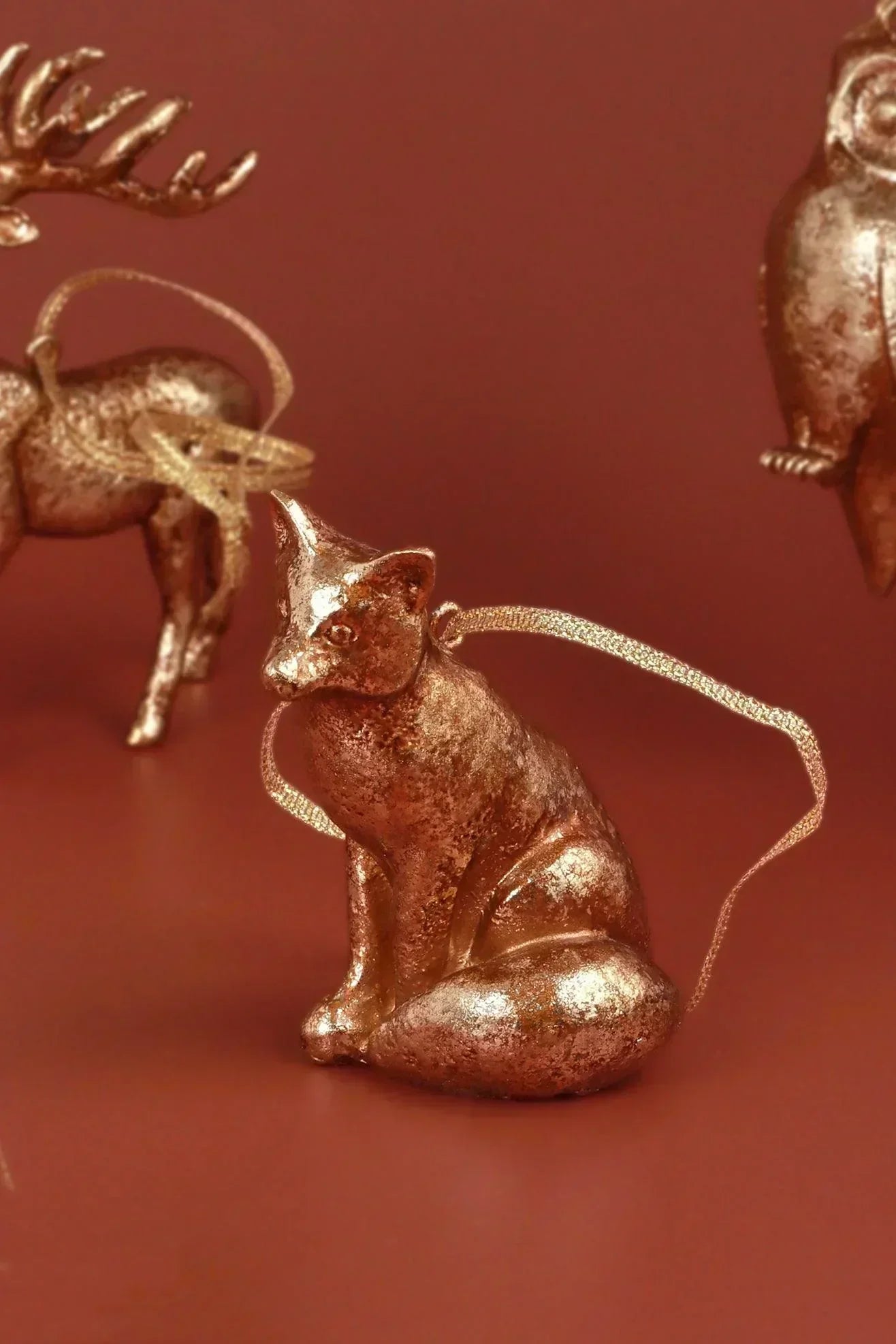 Antique Gold Forest Animal Hanging Ornaments Winter Creatures Christmas Decorations - G Decor