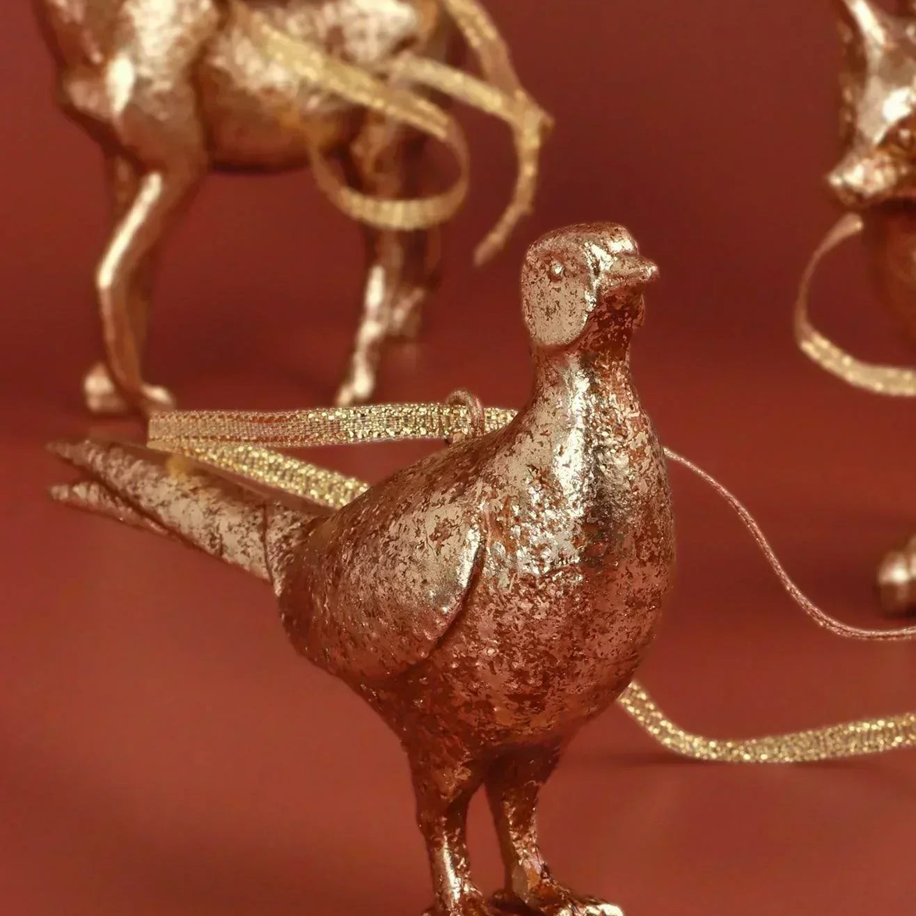 Antique Gold Forest Animal Hanging Ornaments Winter Creatures Christmas Decorations - G Decor