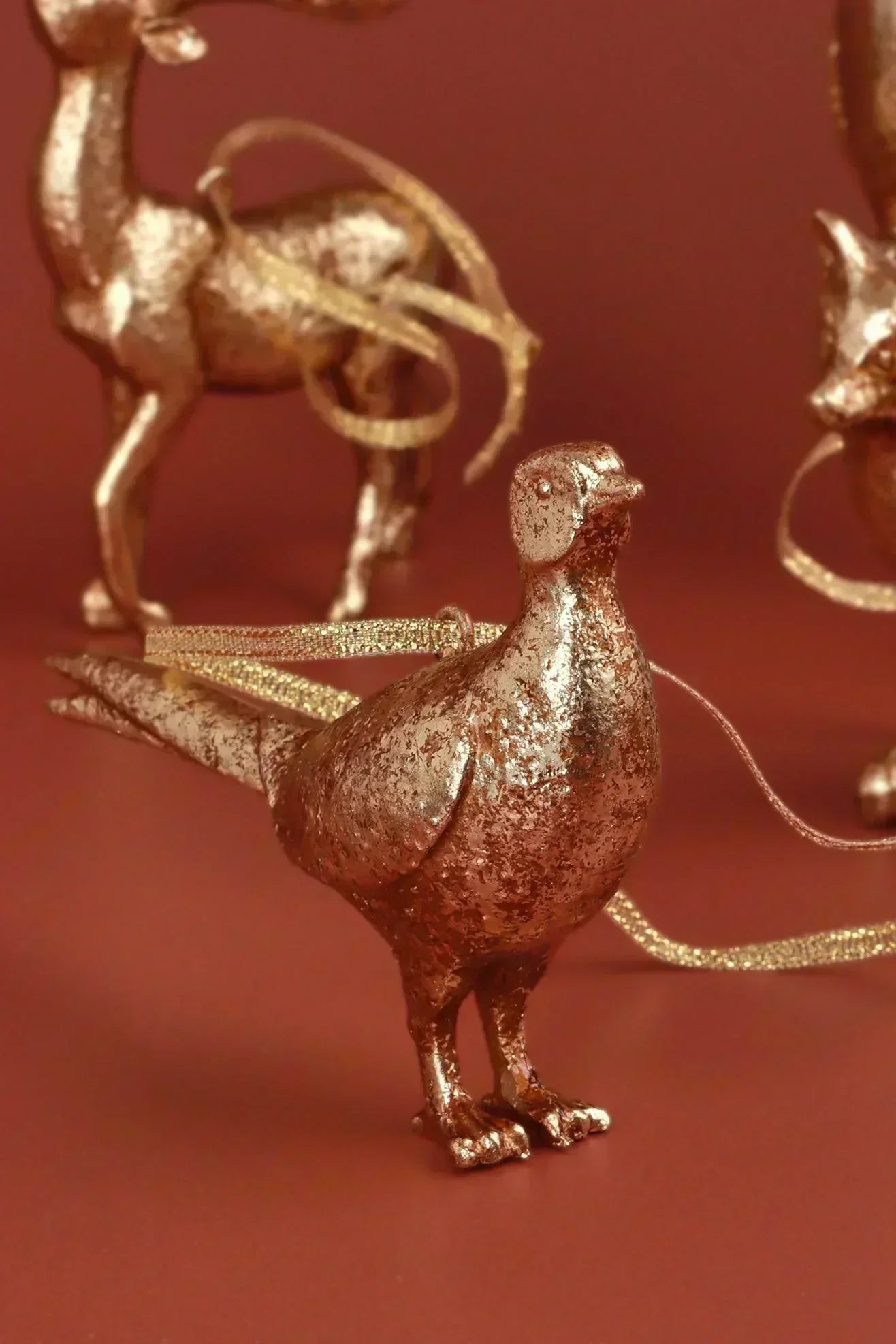 Antique Gold Forest Animal Christmas Tree Hanging Ornaments — lifestyle view, G Decor