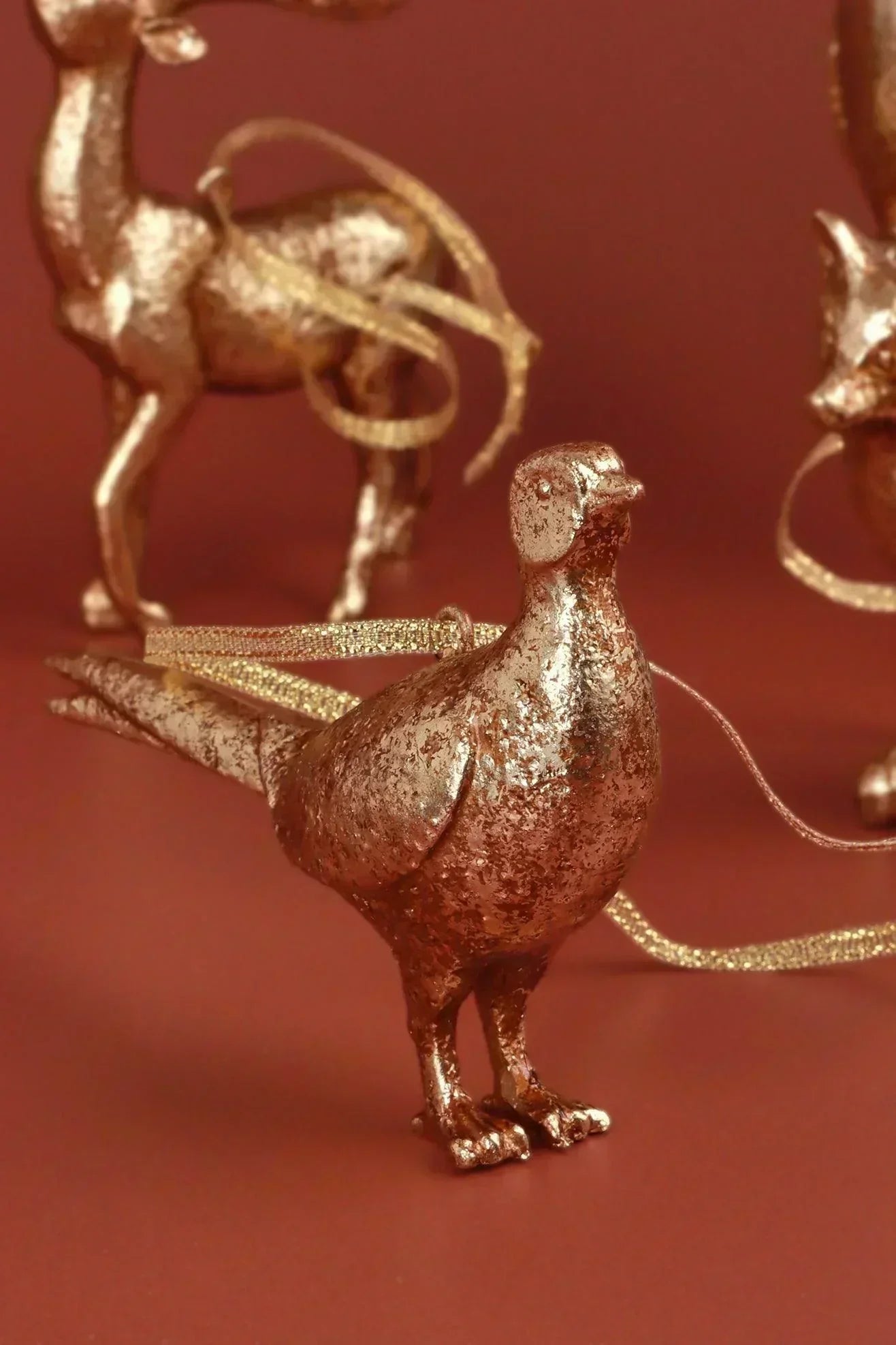 Antique Gold Forest Animal Hanging Ornaments Winter Creatures Christmas Decorations - G Decor