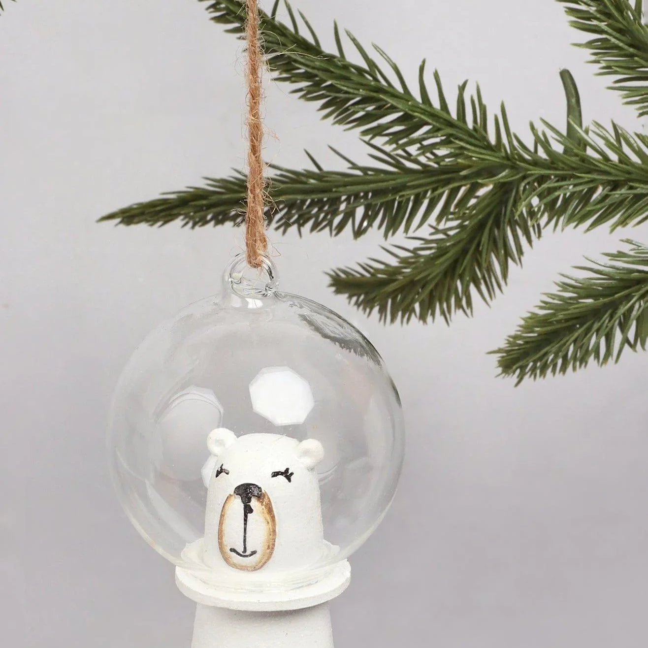 Astronaut Polar Bear with Glass Bubble Hand-Painted Christmas Bauble Ornament Fun Tree Hanging Decoration - G Decor