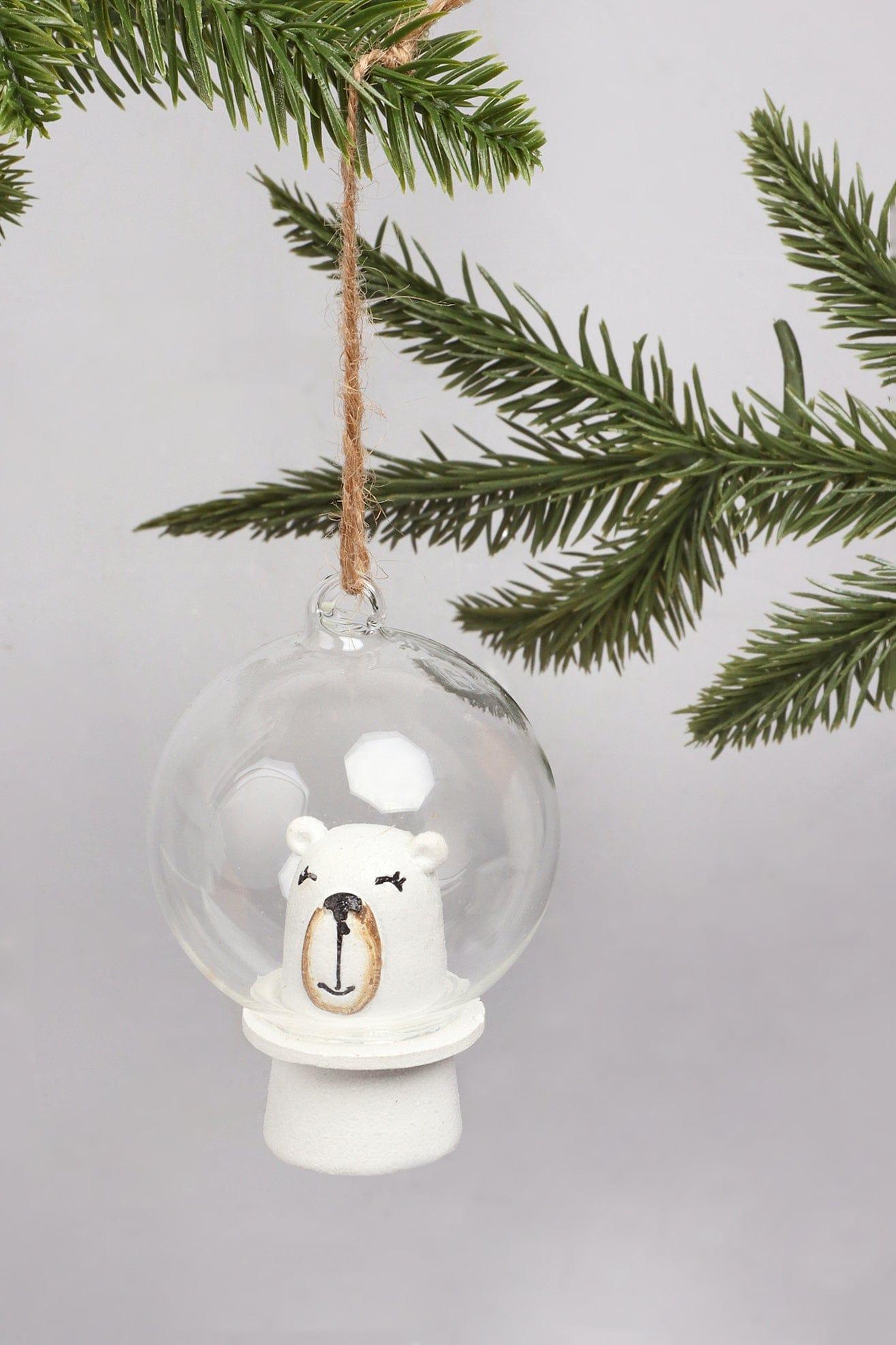 Astronaut Polar Bear with Glass Bubble Hand-Painted Christmas Bauble Ornament Fun Tree Hanging Decoration - G Decor