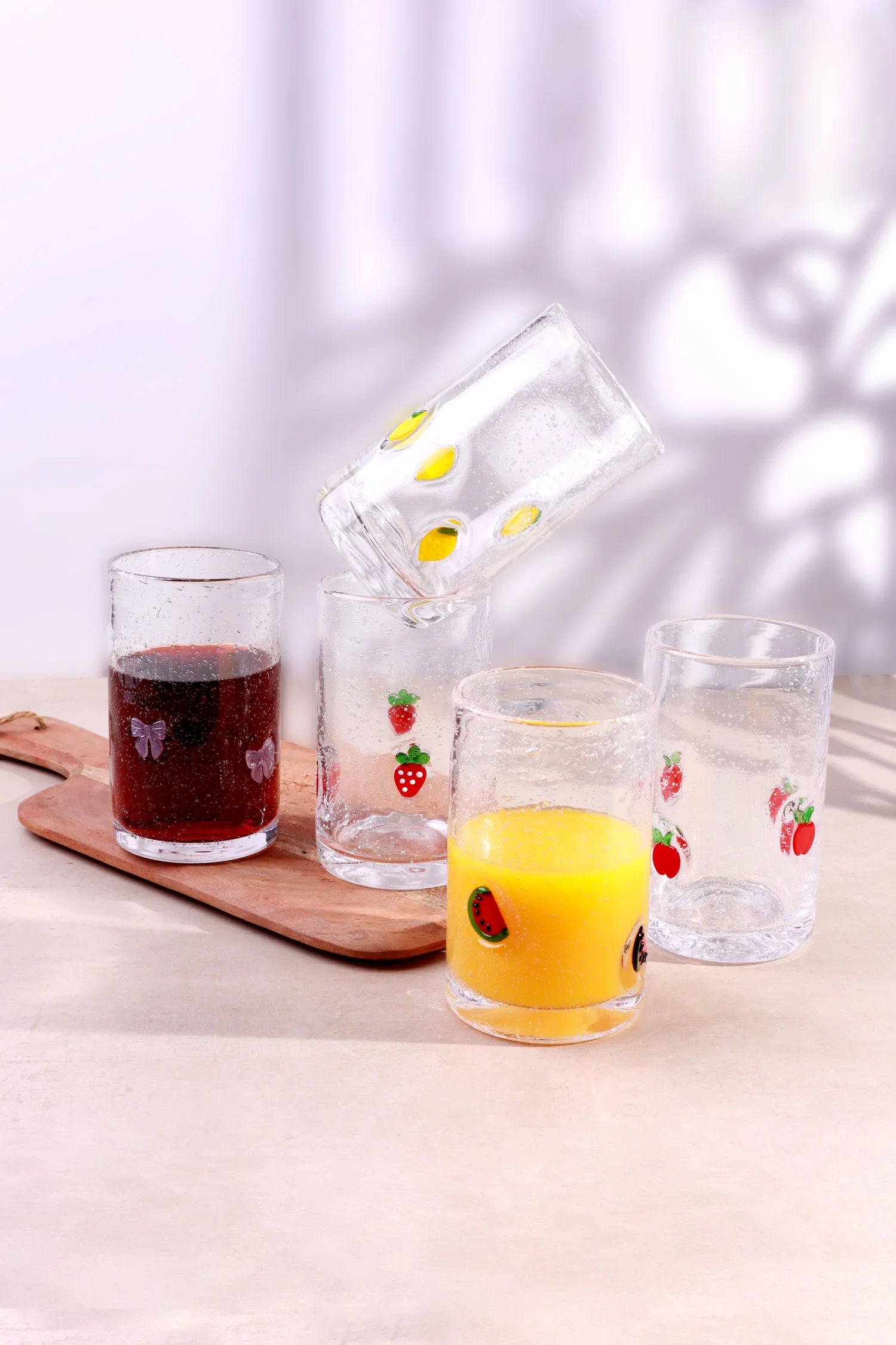 Berry & Bow Bubble Glasses Handcrafted & Handmade Bubble-Textured Fruit & Ribbon Bow Drinkware - G Decor