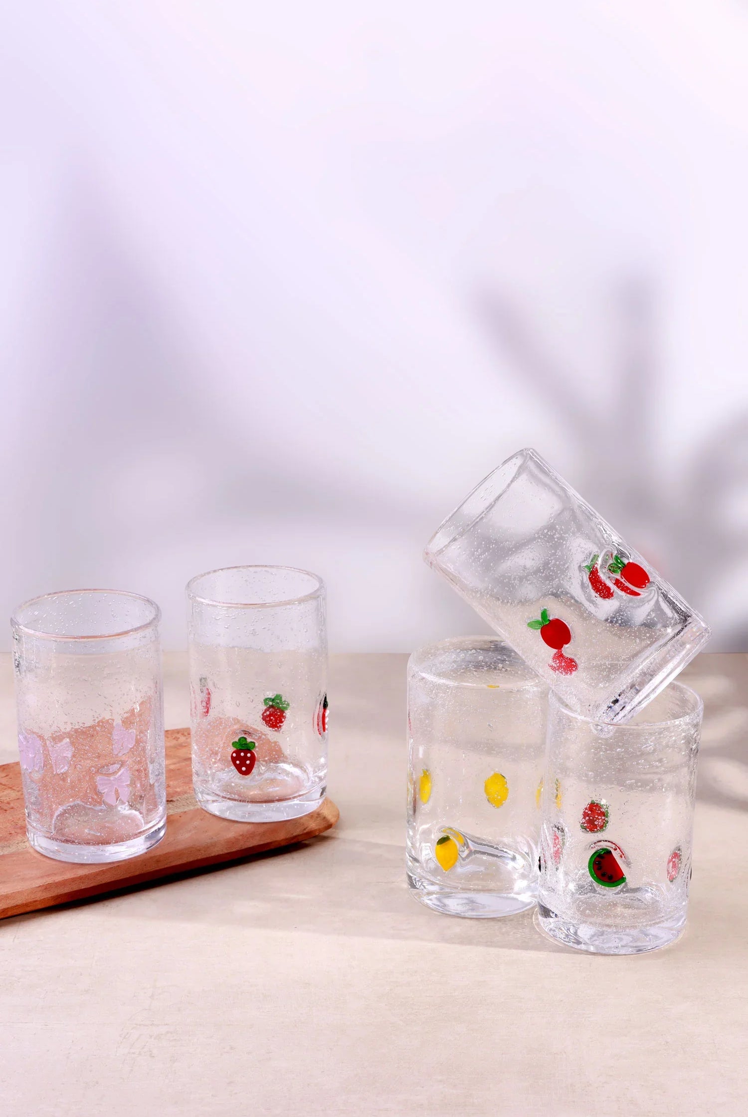 Berry & Bow Bubble Glasses Handcrafted & Handmade Bubble-Textured Fruit & Ribbon Bow Drinkware - G Decor