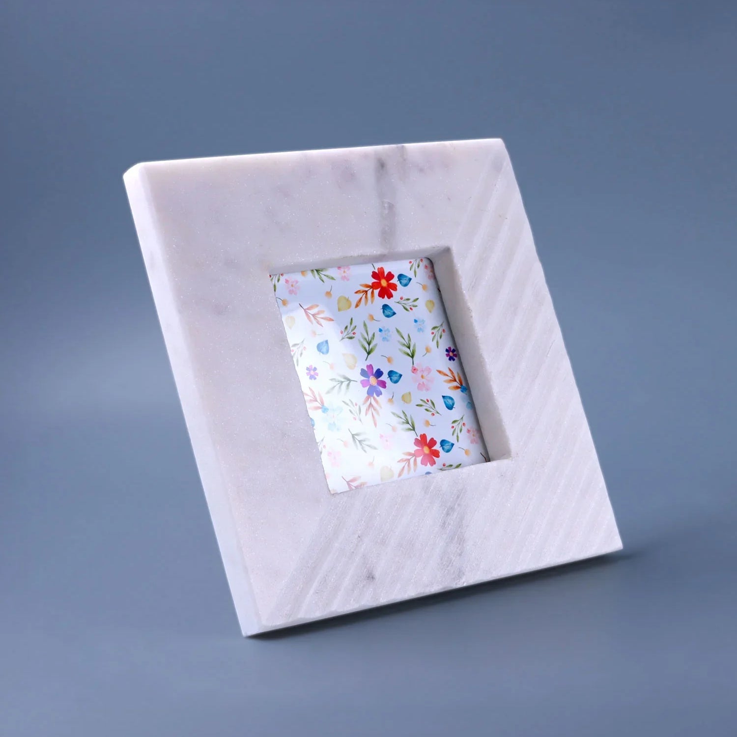 Bianca Romana Handcrafted Marble Photo Frame Diagonal Carved Texture Picture Display - G Decor