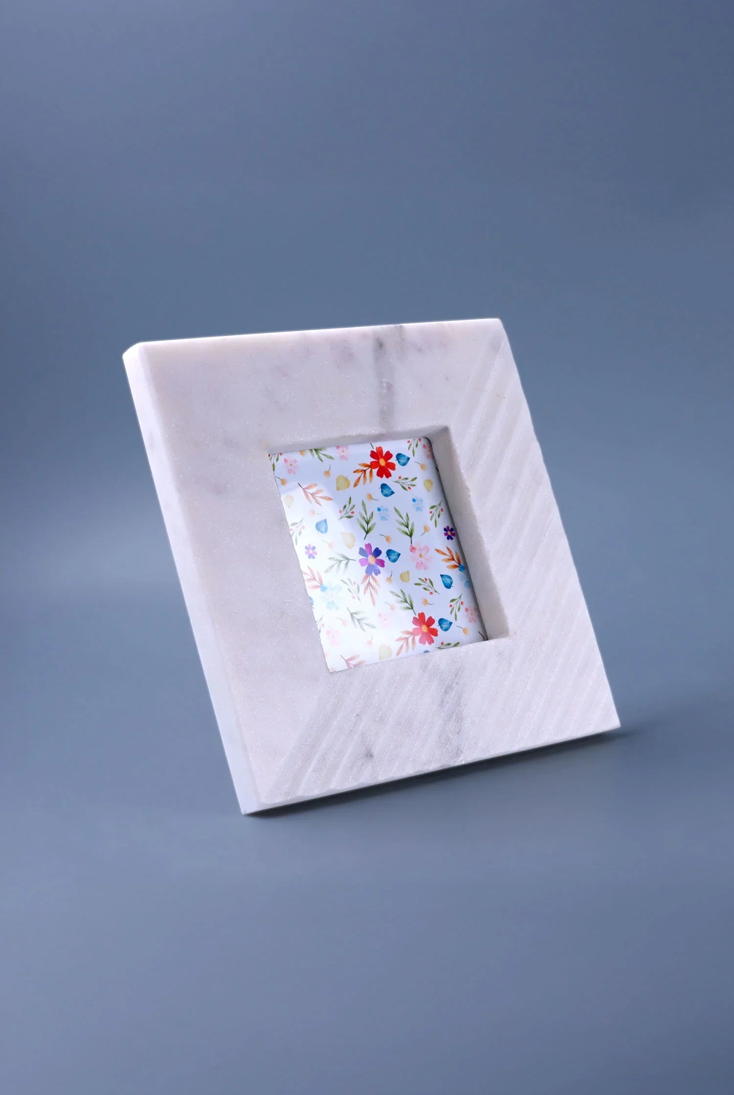 Bianca Romana Handcrafted Marble Photo Frame Diagonal Carved Texture Picture Display - G Decor