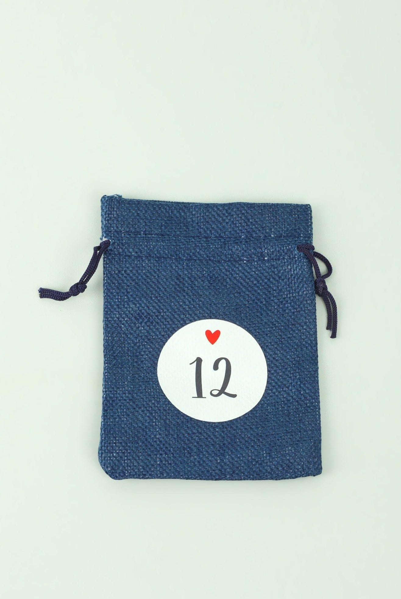 Blue and Grey Cloth Reusable Advent Calendar Bags - G Decor