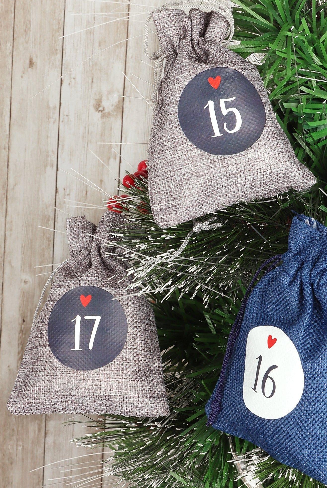 Blue and Grey Cloth Reusable Advent Calendar Bags - G Decor