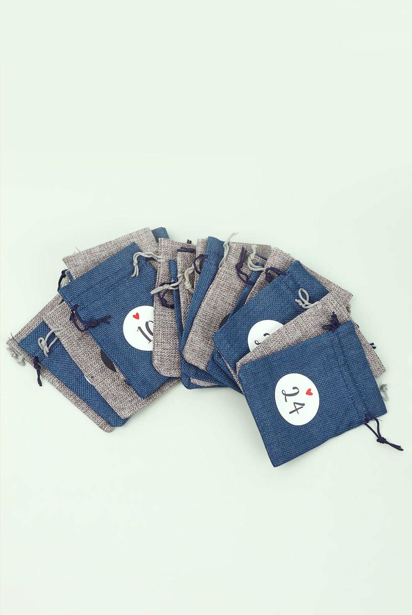 Blue and Grey Cloth Reusable Advent Calendar Bags - G Decor