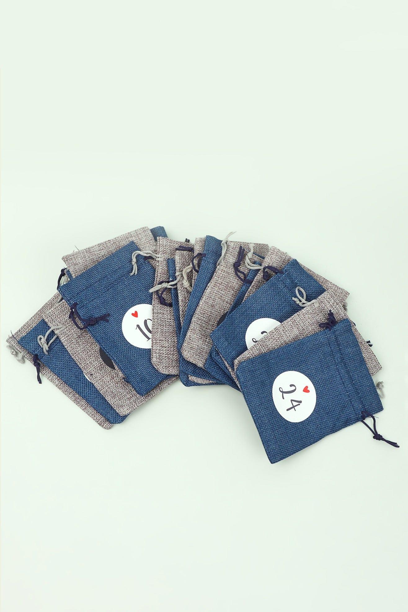 Blue and Grey Cloth Reusable Advent Calendar Bags - G Decor