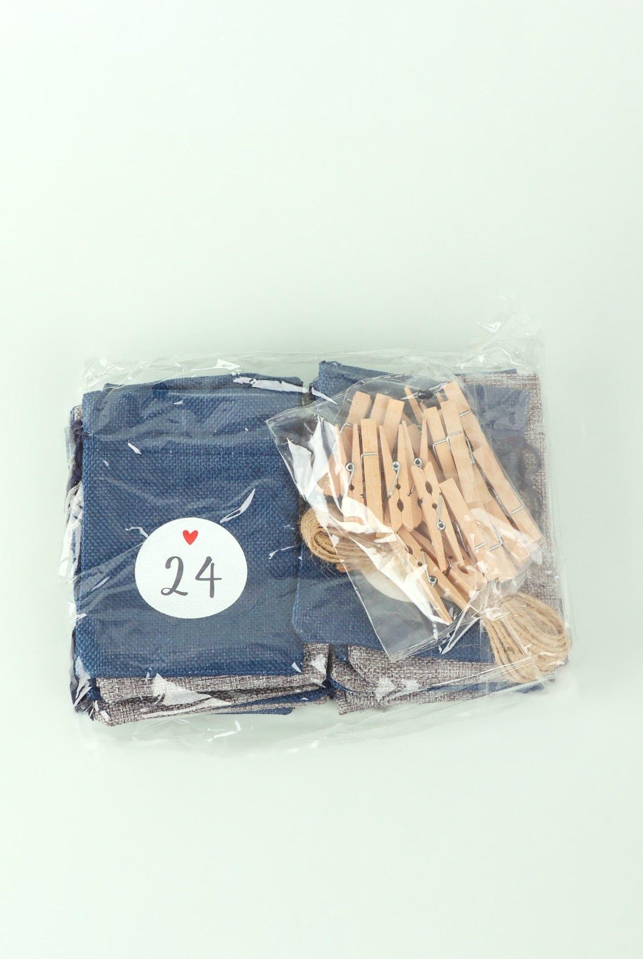 Blue and Grey Cloth Reusable Advent Calendar Bags - G Decor