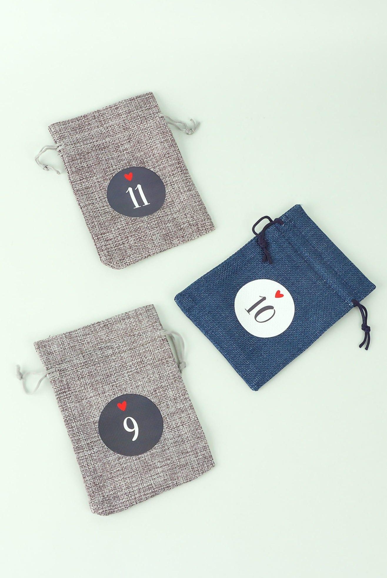Blue and Grey Cloth Reusable Advent Calendar Bags - G Decor