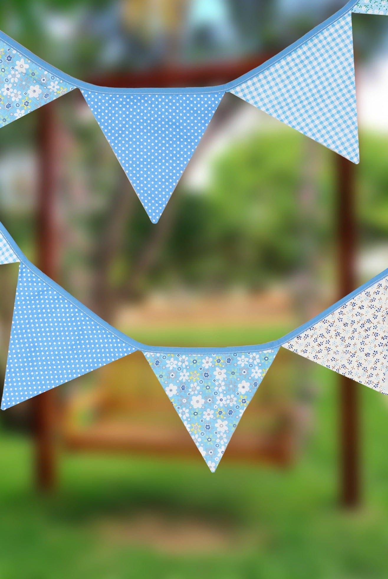 Blue and White Patterned Cloth Bunting - G Decor