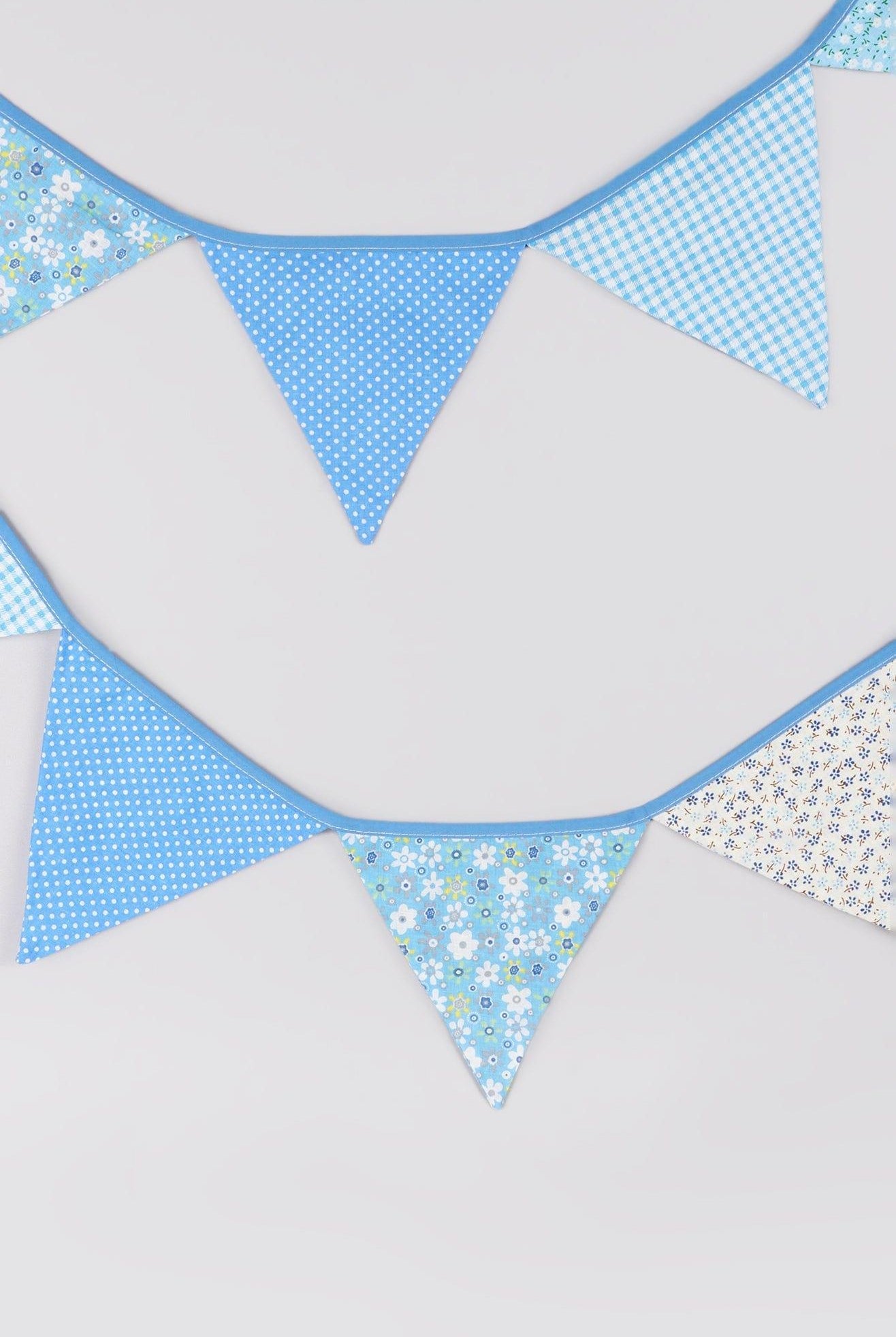 Blue and White Patterned Cloth Bunting - G Decor