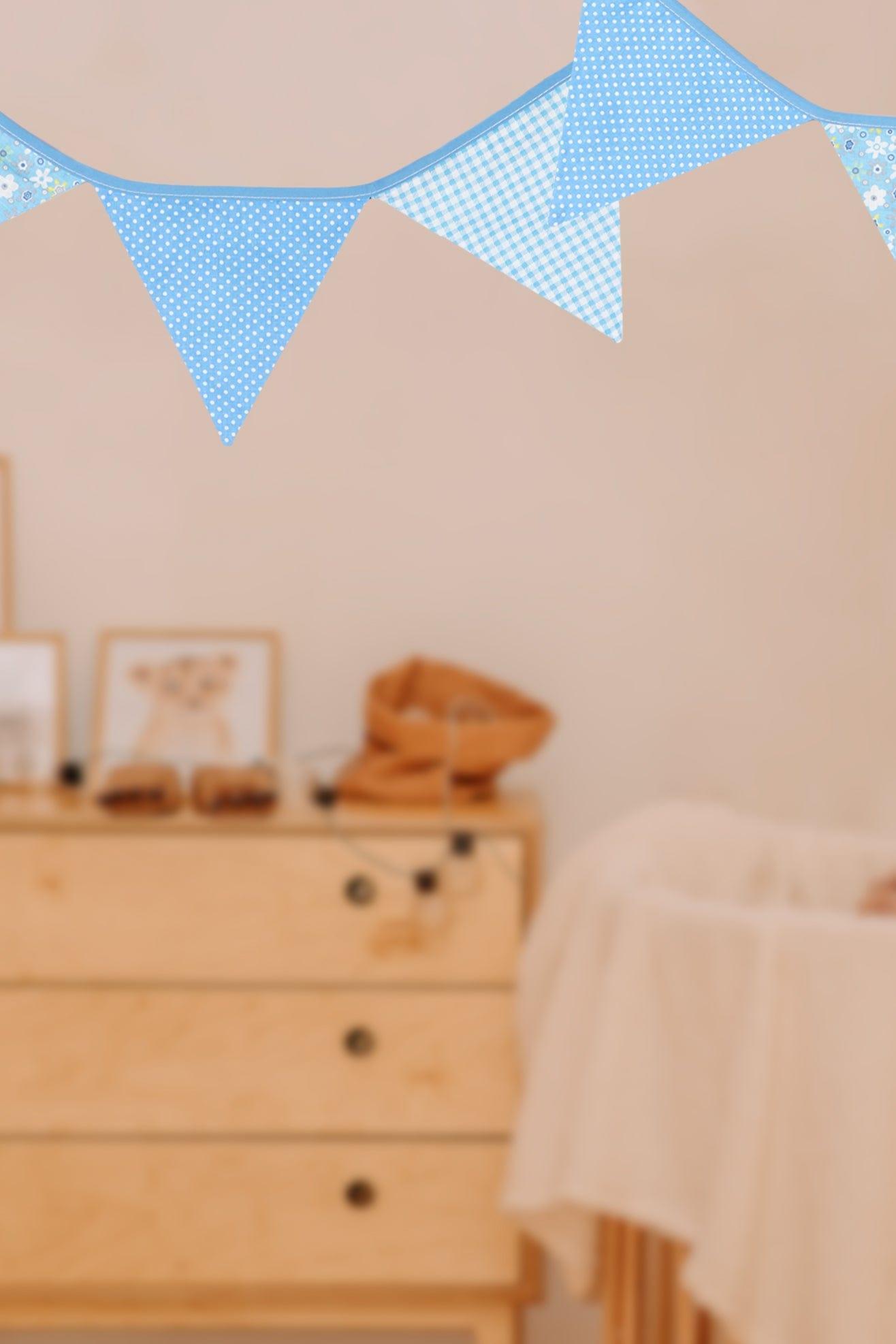 Blue and White Patterned Cloth Bunting - G Decor