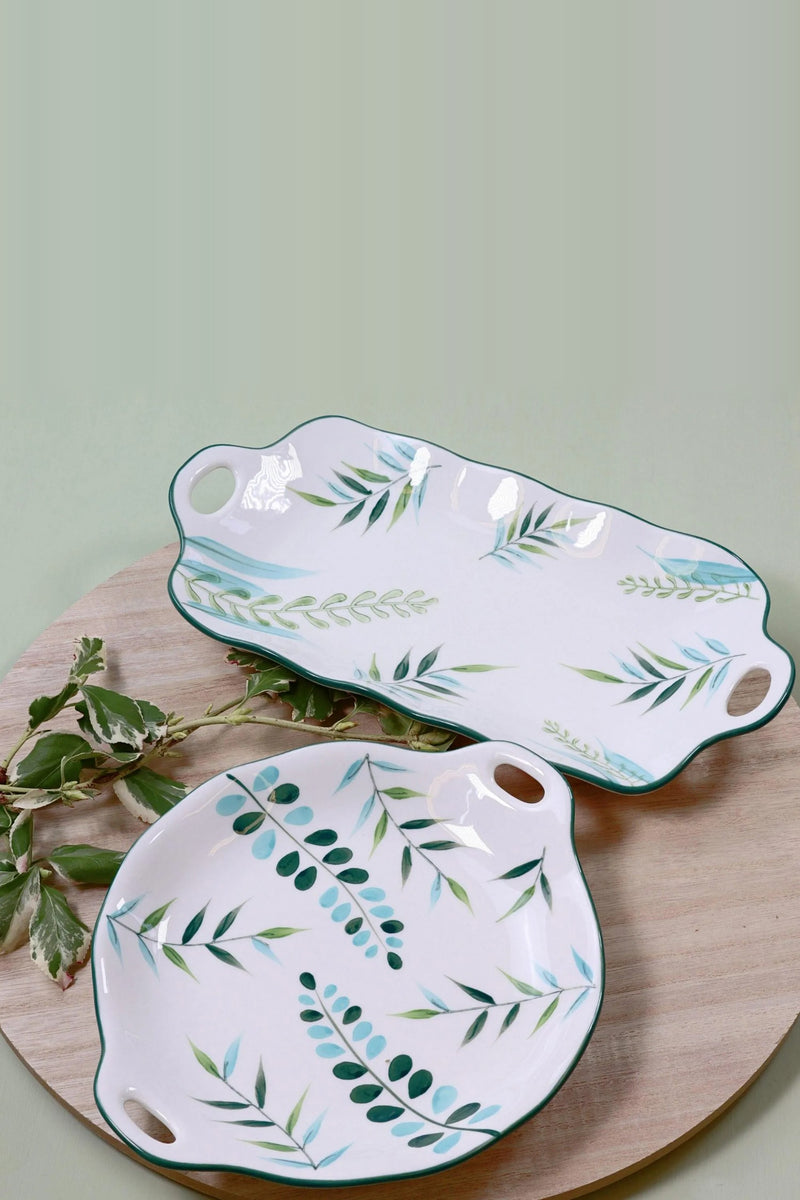 Botanical Leaf Ceramic Serving Platters, Set of 2
