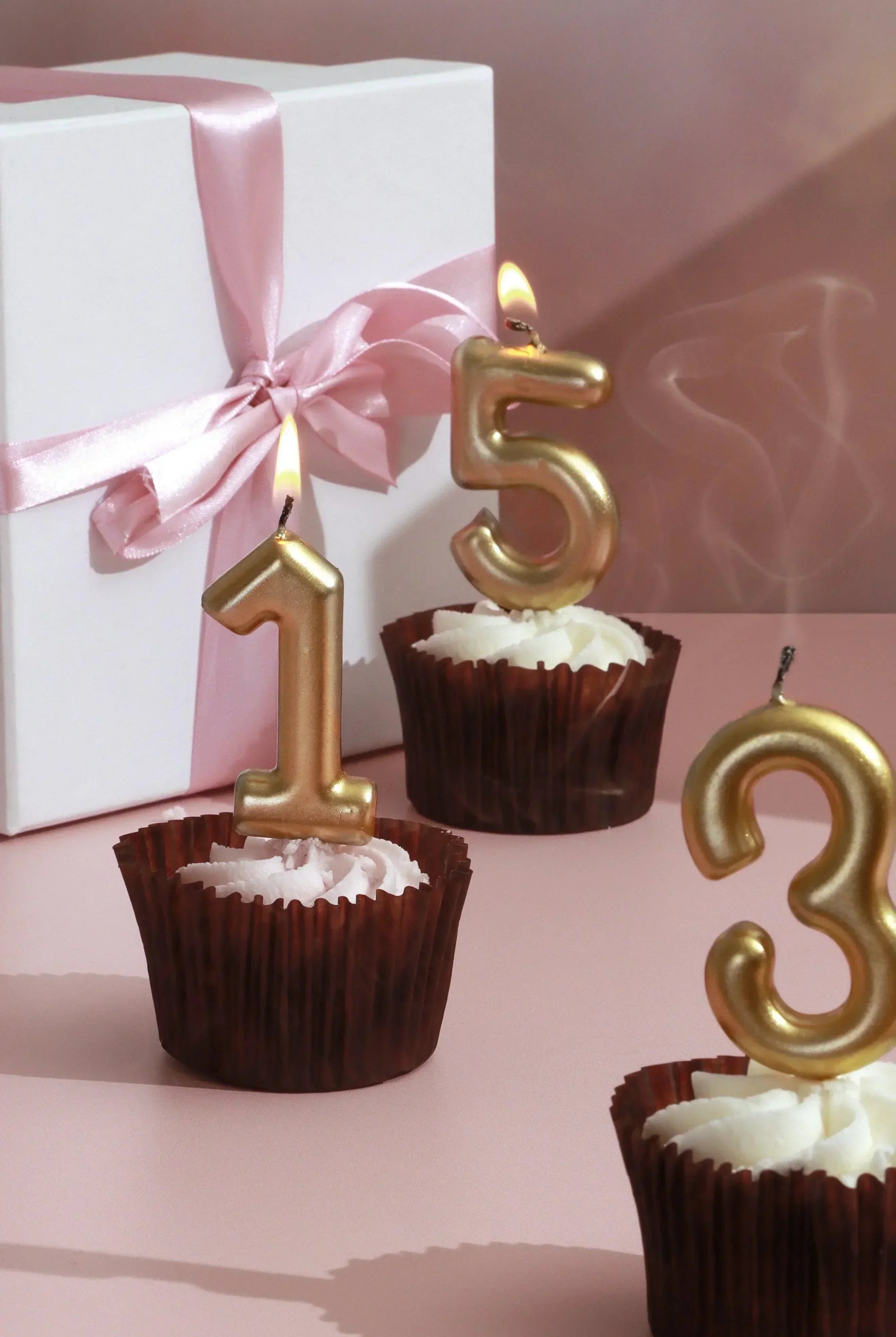 Brass Gold Number Birthday Candles Metallic Cake Topper from 0 to 9 - G Decor