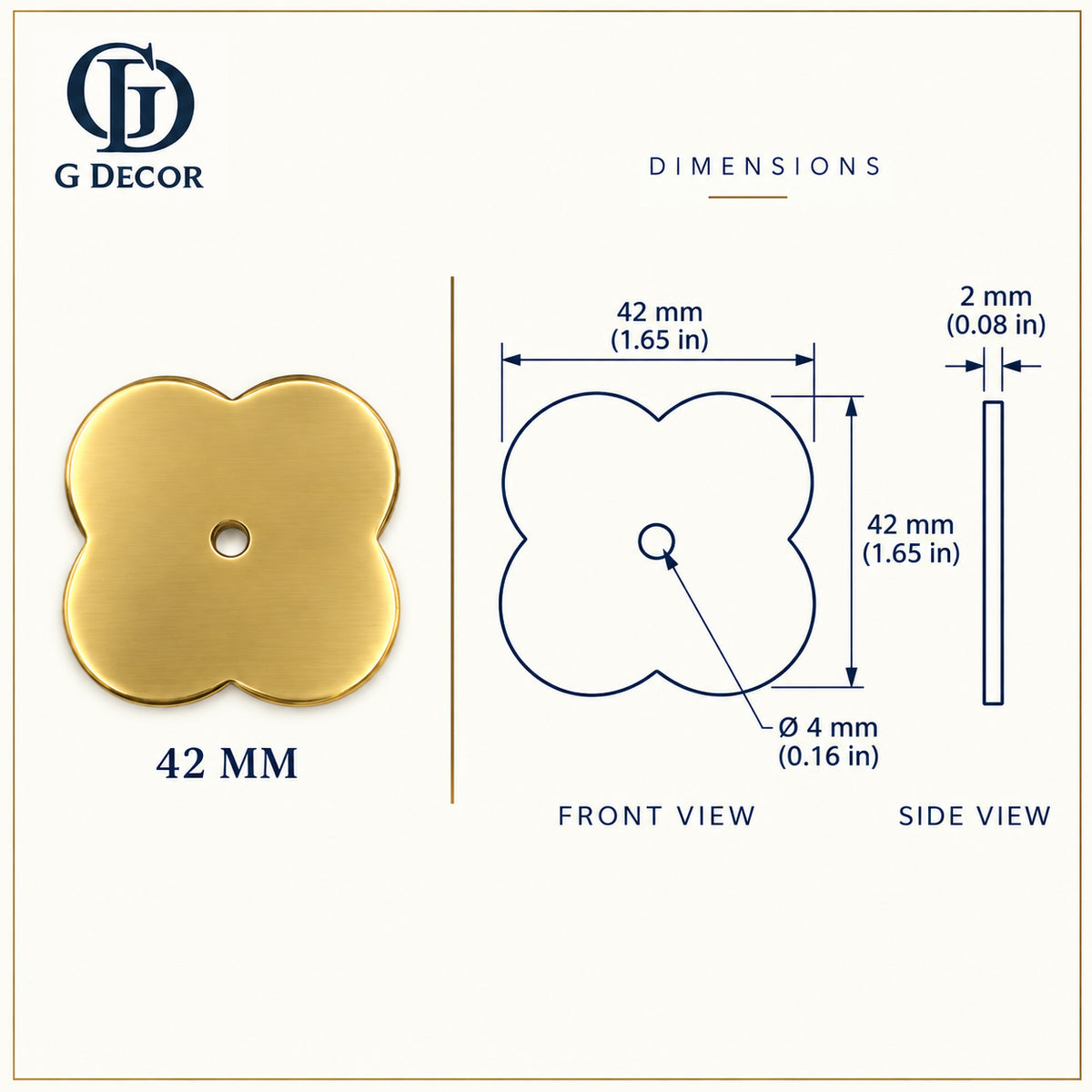 Size drawing: brass quatrefoil backplate 42mm