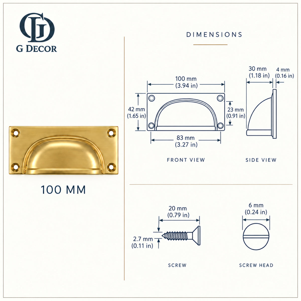 Size drawing: brass square plate cup pull