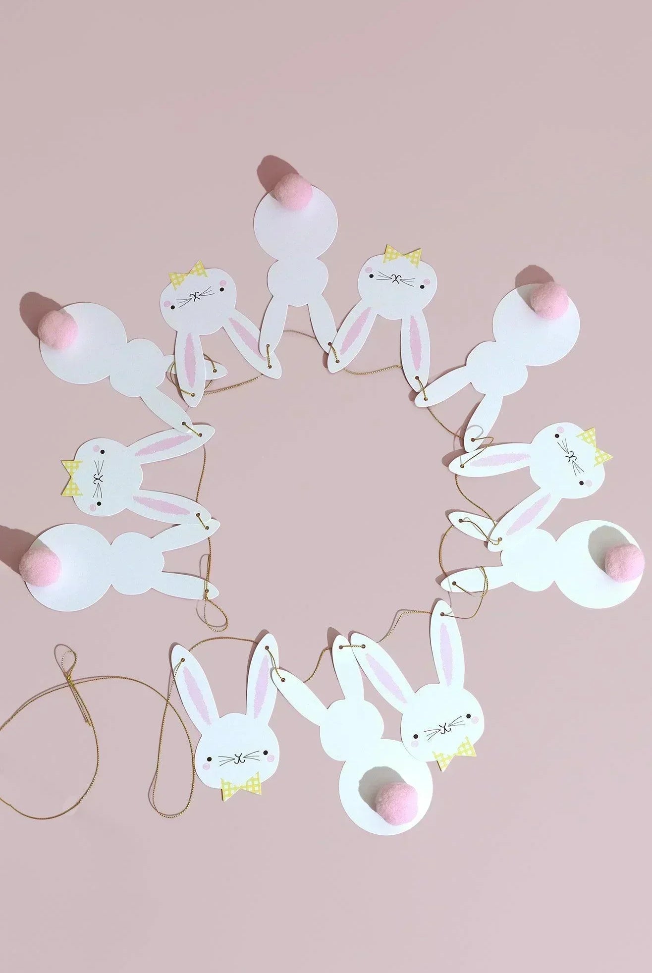 Bunny Bunting with White Rabbit Faces and Silhouettes with Pom Pom Tails - G Decor
