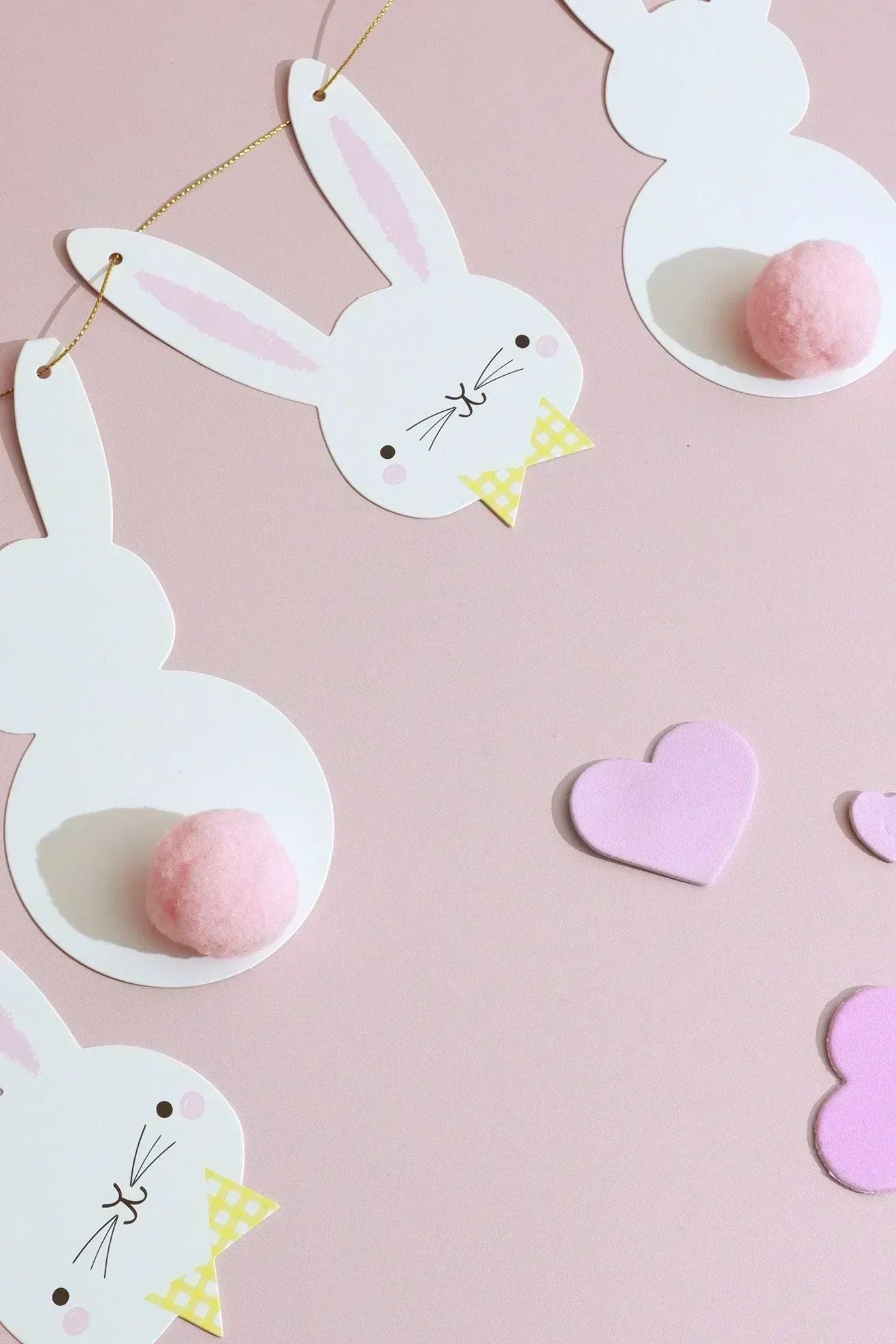 Bunny Bunting with White Rabbit Faces and Pom-Pom Tails — view 5, G Decor