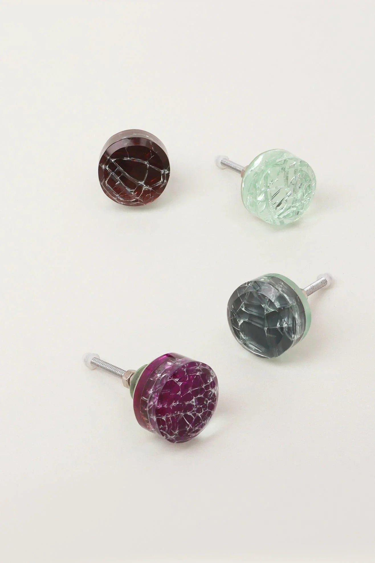Cascadia Aurora glass crackle cabinet knob in shades multipack
