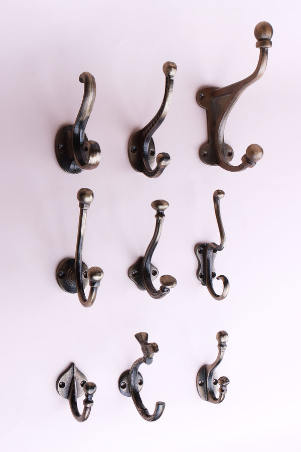 Cast Iron Coat Hook, Antique Brass Finish