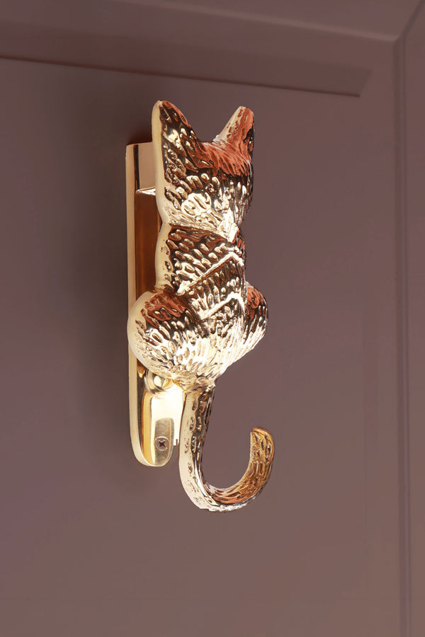 Cat Polished Brass Door Knocker