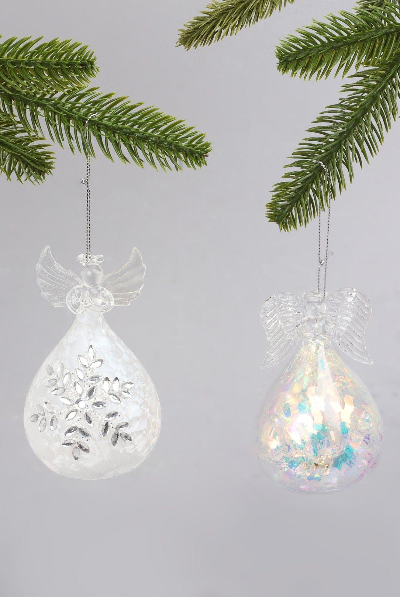 Celestia Glass Light-Up Angel Ornament Snowflake Frost & Frosted Pearl Designs - G Decor