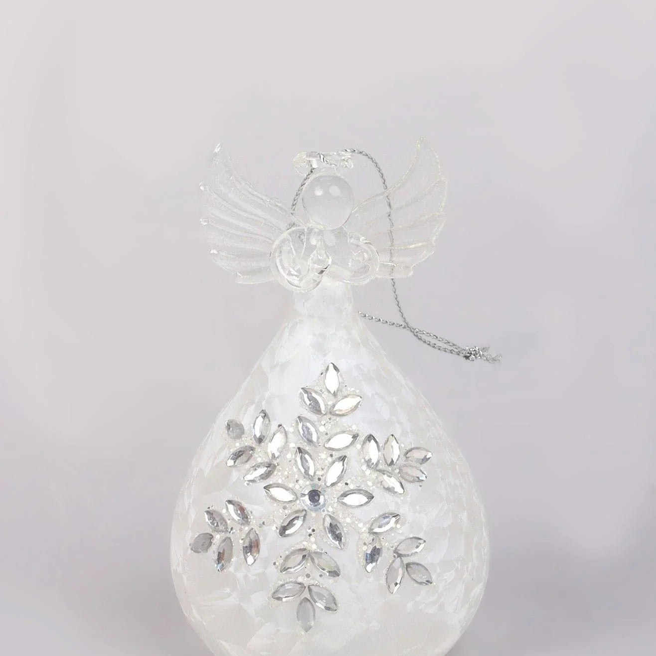 Celestia Glass Light-Up Angel Ornament Snowflake Frost & Frosted Pearl Designs - G Decor