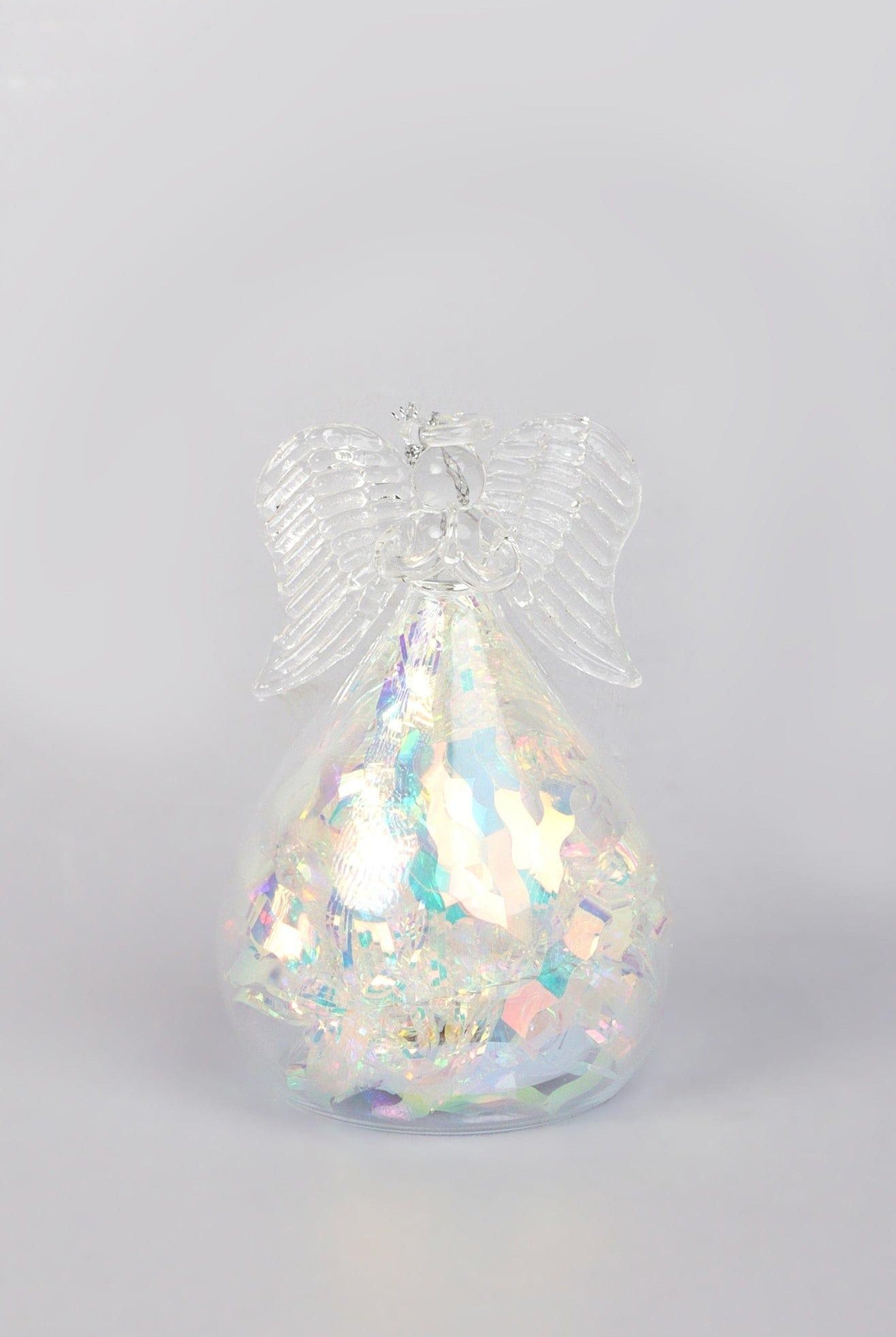 Celestia Glass Light-Up Angel Ornament Snowflake Frost & Frosted Pearl Designs - G Decor
