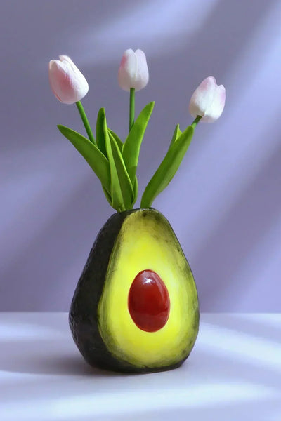 Hand-Painted Avocado Ceramic Vase
