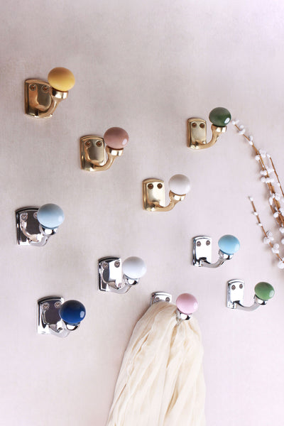 Ceramic Ball Wall Hooks, Mix and Match, Brass or Chrome Finish