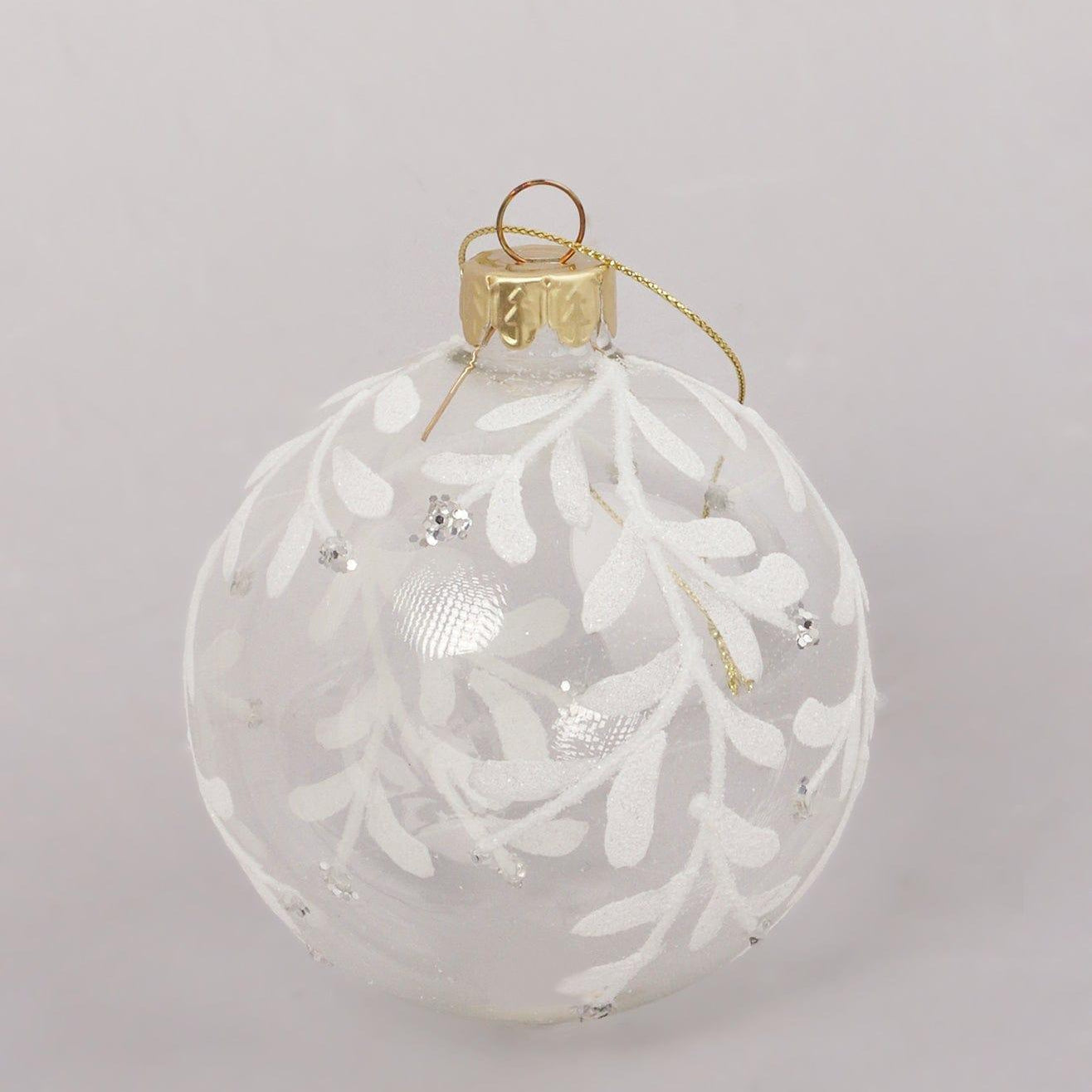 Clear Frosted Leaf Snow Garden Hand-Finished Glass Baubles White & Silver Christmas Tree Decorations - G Decor