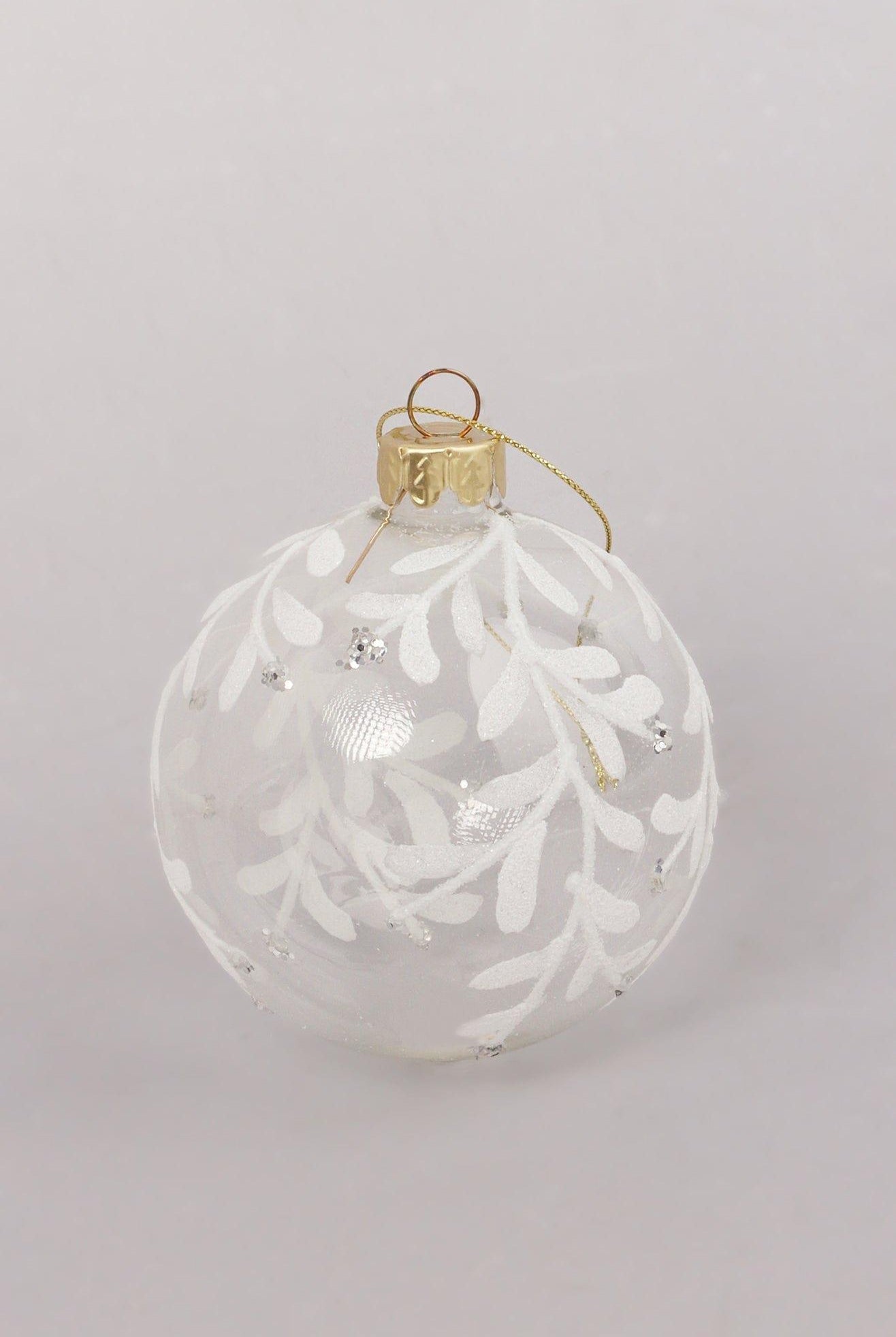 Clear Frosted Leaf Snow Garden Hand-Finished Glass Baubles White & Silver Christmas Tree Decorations - G Decor