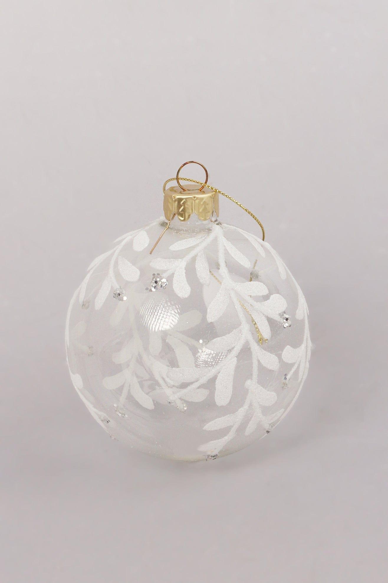 Clear Frosted Leaf Snow Garden Hand-Finished Glass Baubles White & Silver Christmas Tree Decorations - G Decor