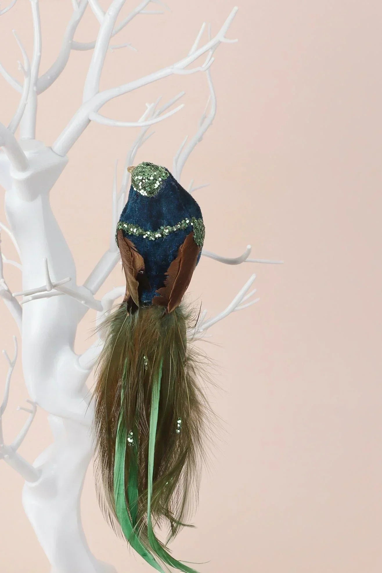 Handmade Velvet Feather Clip-On Christmas Birds in Black Red or Teal — view 7, G Decor