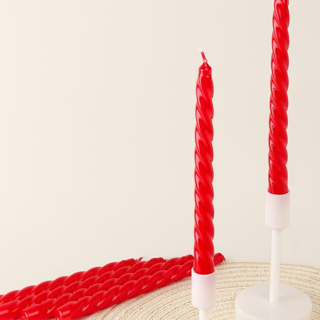 Coraline Rouvière Set of 2, 10 or 20 Crimson Red Twisted Dinner & Taper Candles - G Decor