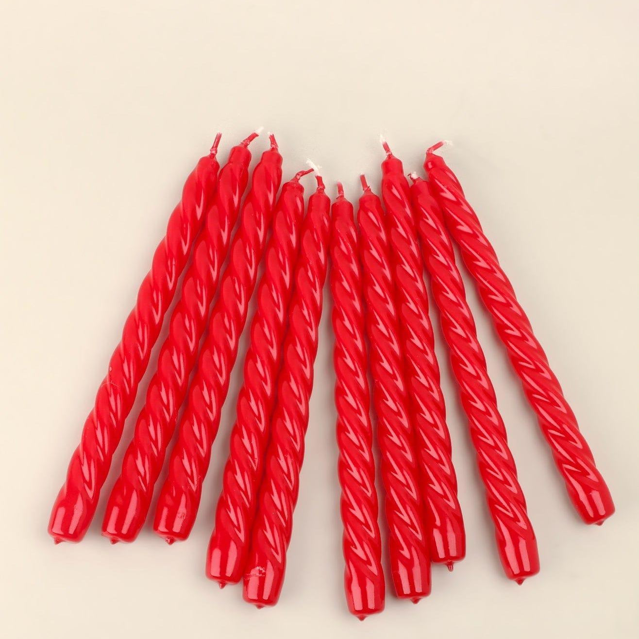 Coraline Rouvière Set of 2, 10 or 20 Crimson Red Twisted Dinner & Taper Candles - G Decor