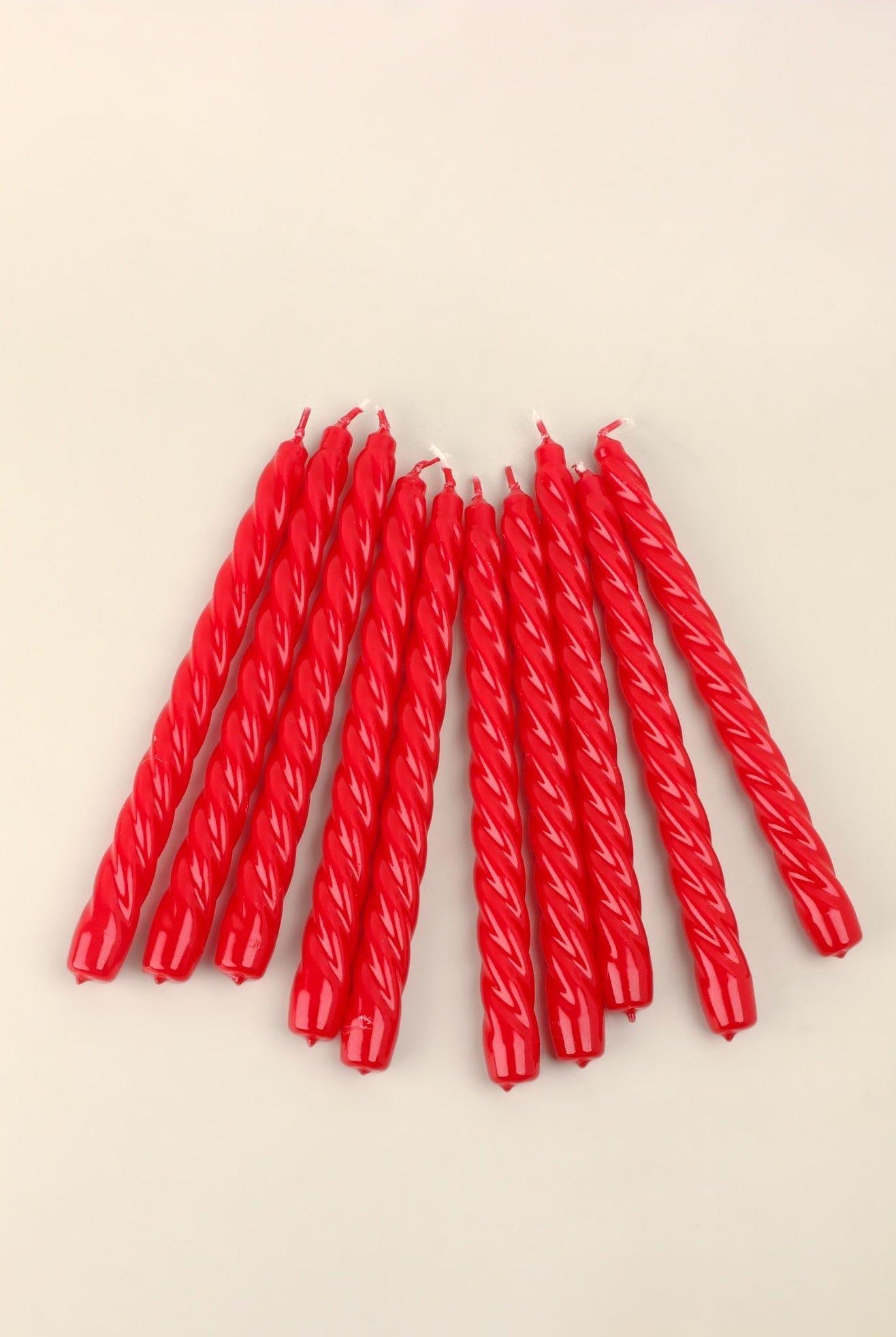 Coraline Rouvière Set of 2, 10 or 20 Crimson Red Twisted Dinner & Taper Candles - G Decor