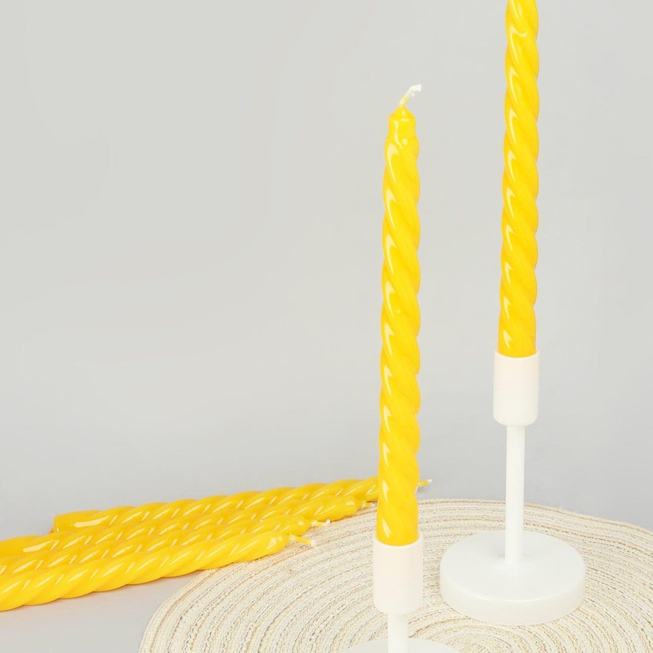 Coraline Solaira Set of 2, 10 or 20 Golden Yellow Twisted Dinner & Taper Candles - G Decor