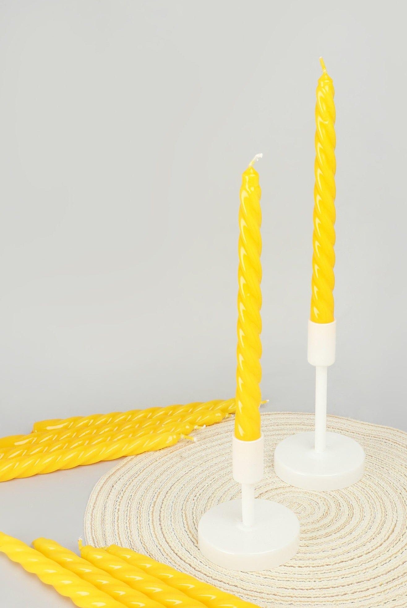 Coraline Solaira Set of 2, 10 or 20 Golden Yellow Twisted Dinner & Taper Candles - G Decor