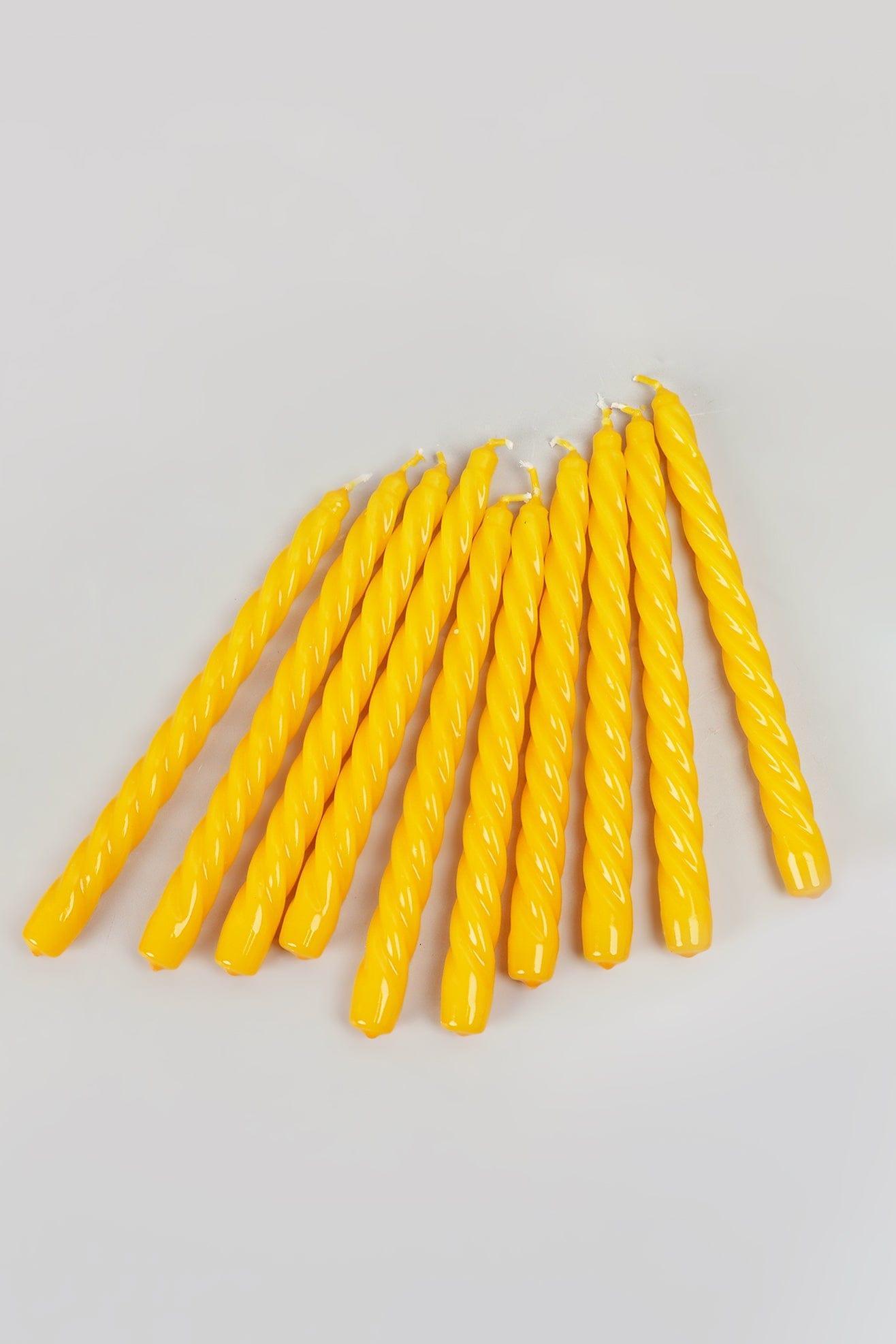 Coraline Solaira Set of 2, 10 or 20 Golden Yellow Twisted Dinner & Taper Candles - G Decor