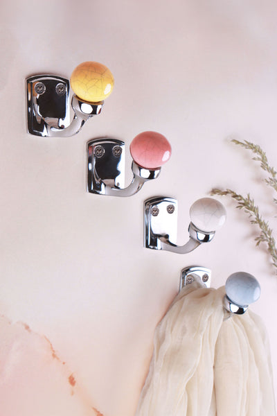 Crackle Glaze Ceramic Ball Wall Hook, Chrome Finish