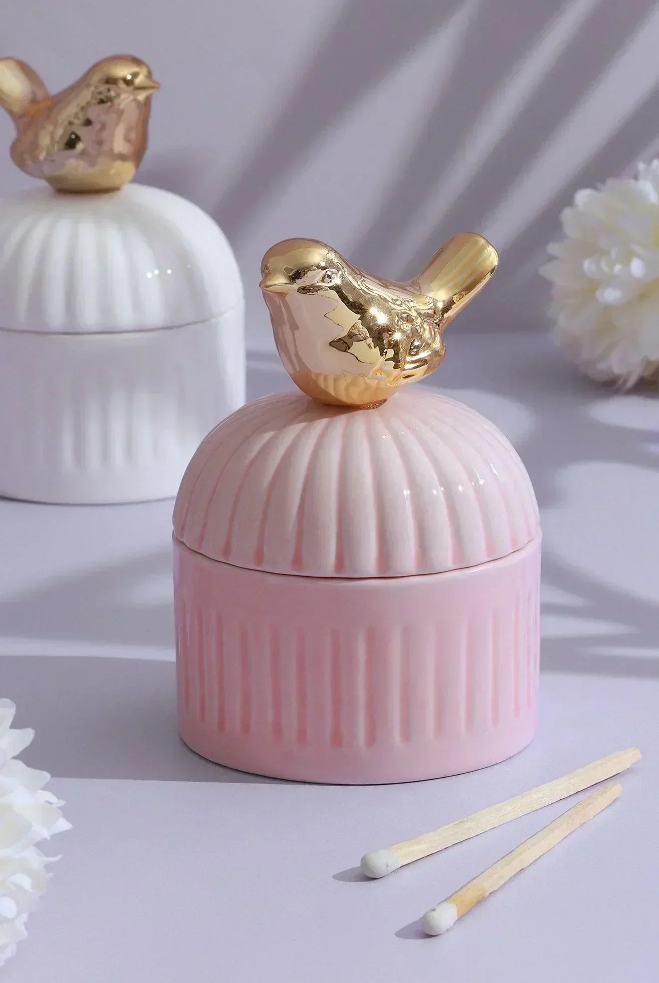 Cute Bird Jasmine or Green Tea Scented Candle, Soya Wax in Ceramic Jewellery Pot - G Decor