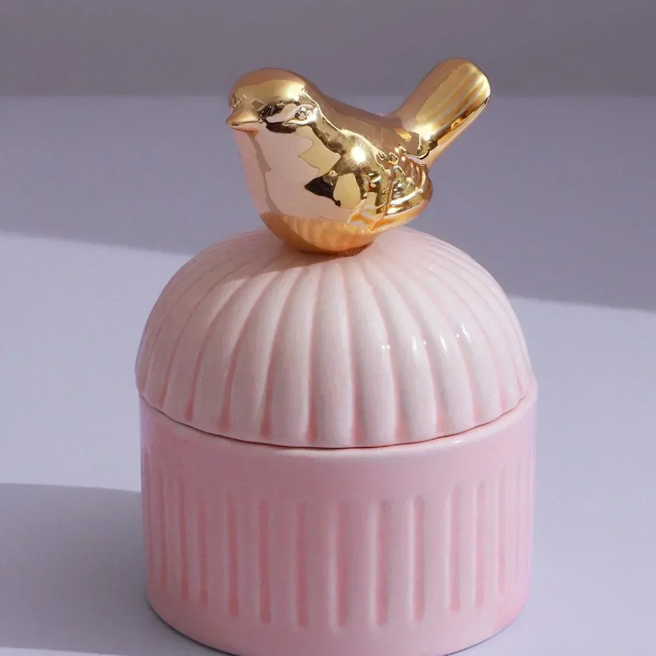 Cute Bird Jasmine or Green Tea Scented Candle, Soya Wax in Ceramic Jewellery Pot - G Decor