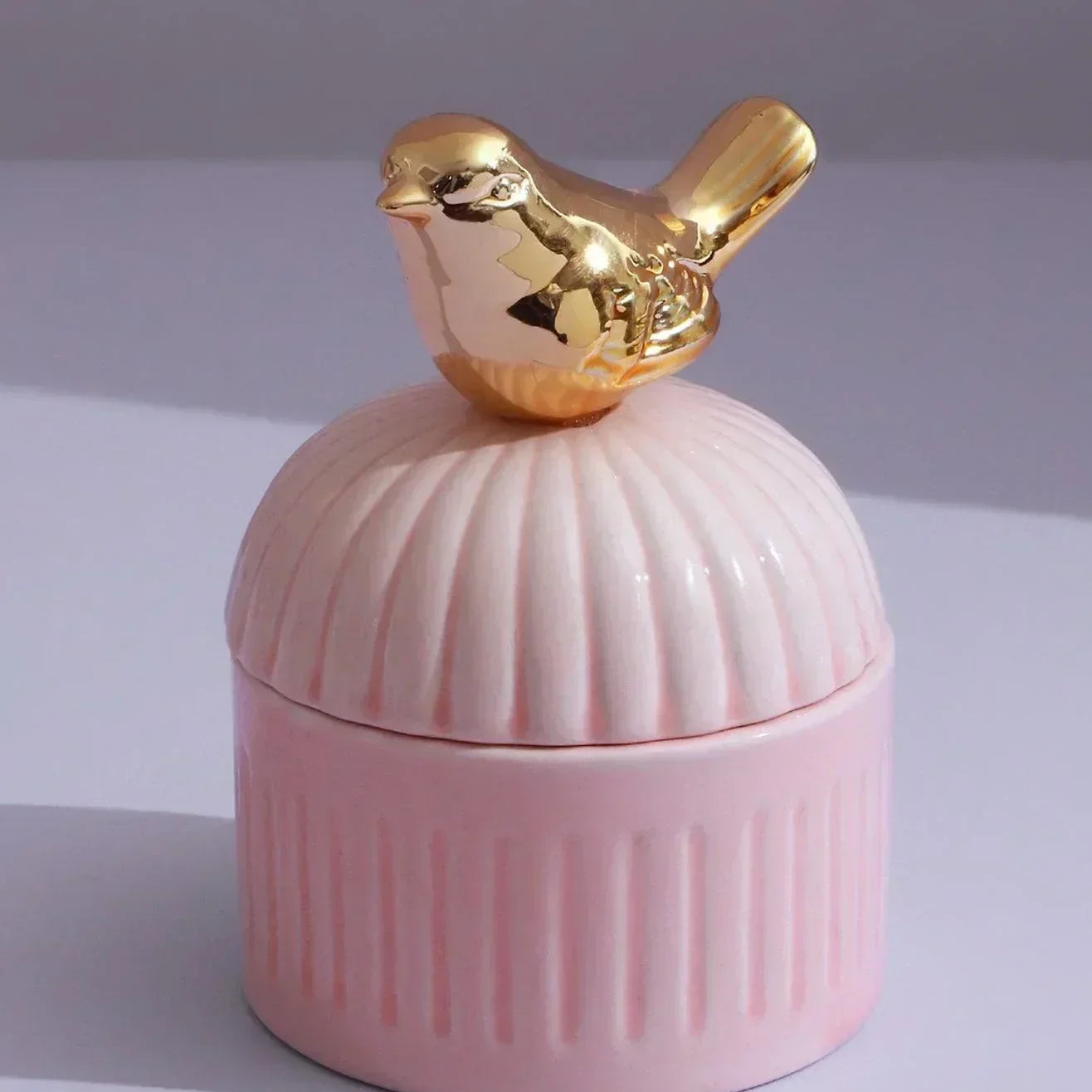 Cute Bird Jasmine or Green Tea Scented Candle, Soya Wax in Ceramic Jewellery Pot - G Decor